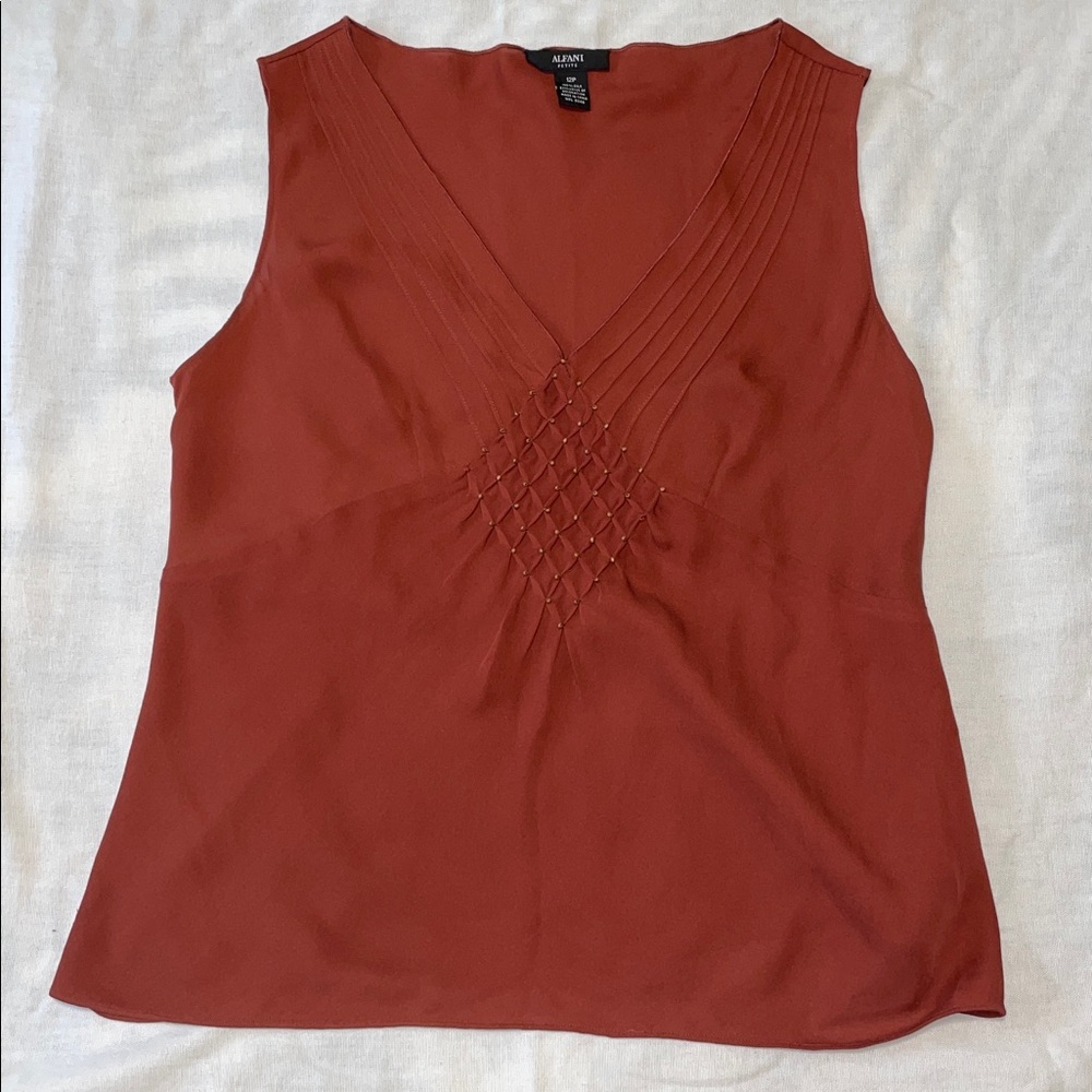100% Silk Burnt Orange Sleeveless Blouse